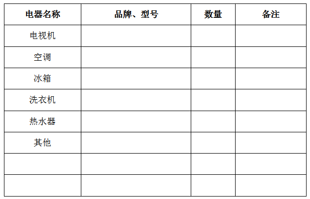 家用電器表